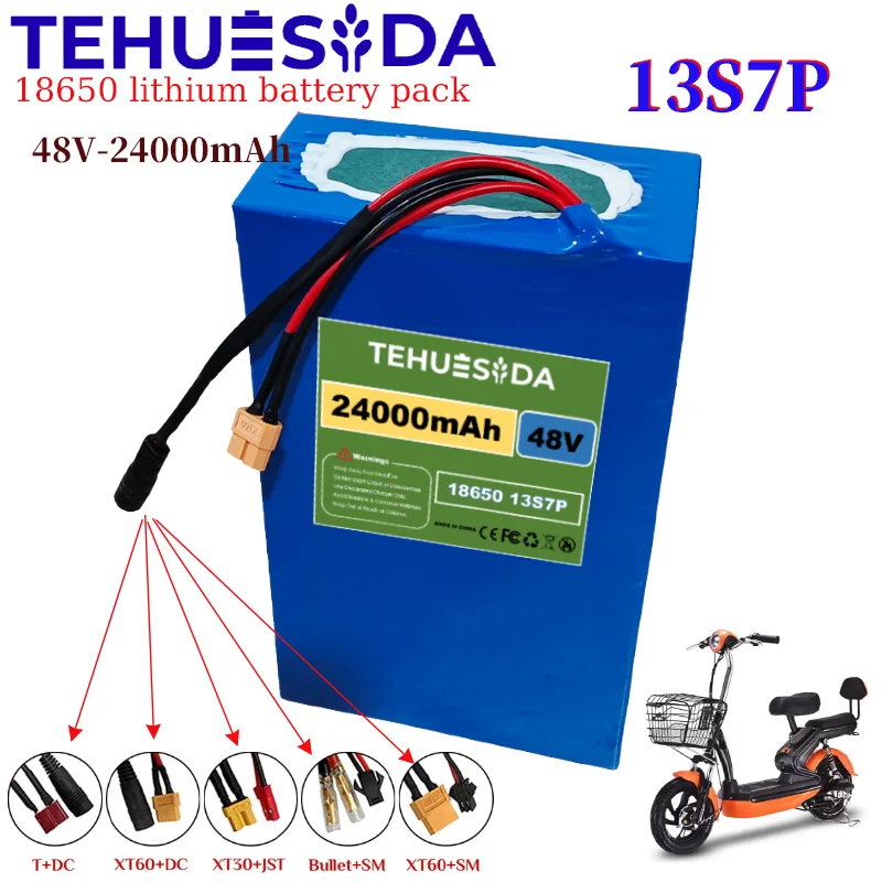 48V  24Ah 13S7P Rechargeable Lithium Battery Pack 18650 48V 24000mAh  with BMS  20A for 500-1000W Electrical  Machinery+charger