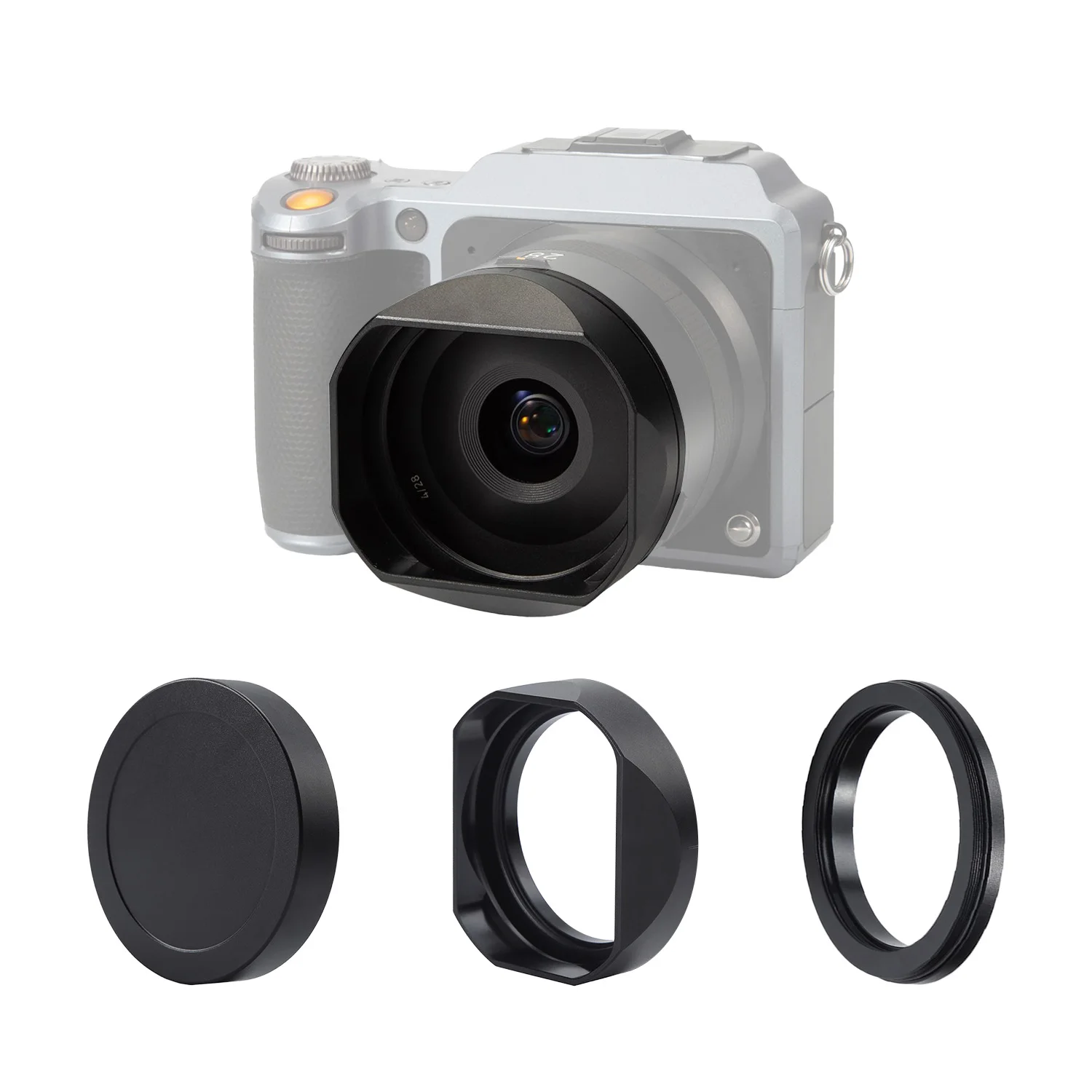 

For Hasselblad XCD 4/28P 2.5/38V 2.5/55V 28mm f4 P 38mm f2.5 V 55mm f2.5 V Lens Hood Square Metal Lens Hood Lens Shade with Cap