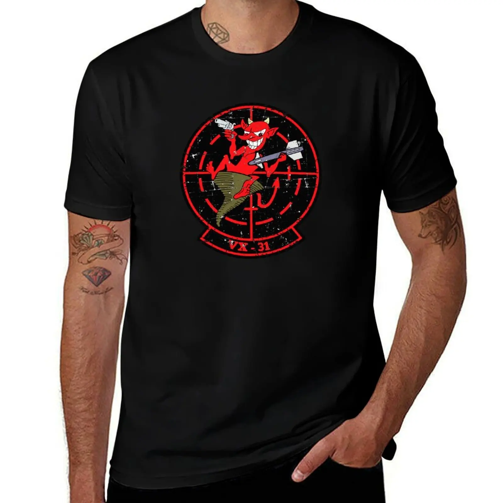 USN - VX-31 - Air Test and Evaluation Squadron - The Dust Devils Grunge Style T-Shirt Simple Solid Color Crew Neck Tee