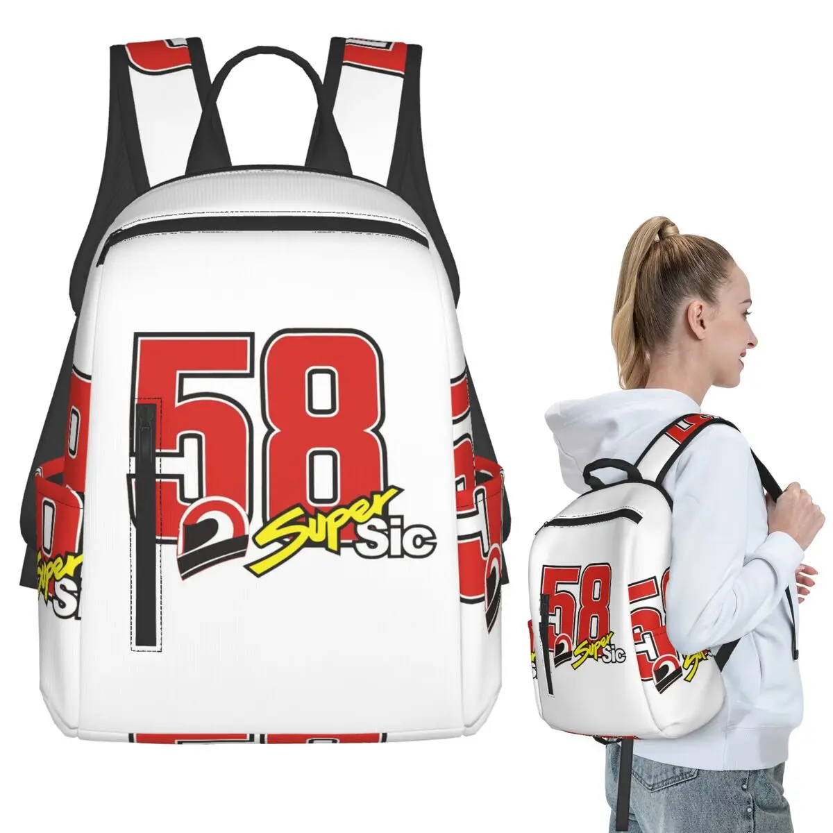 Marco Simoncelli 58 Super Sic Backpack Student Boys Girls BookBag Kids School Bag Computer Shoulder Bags for Men Women