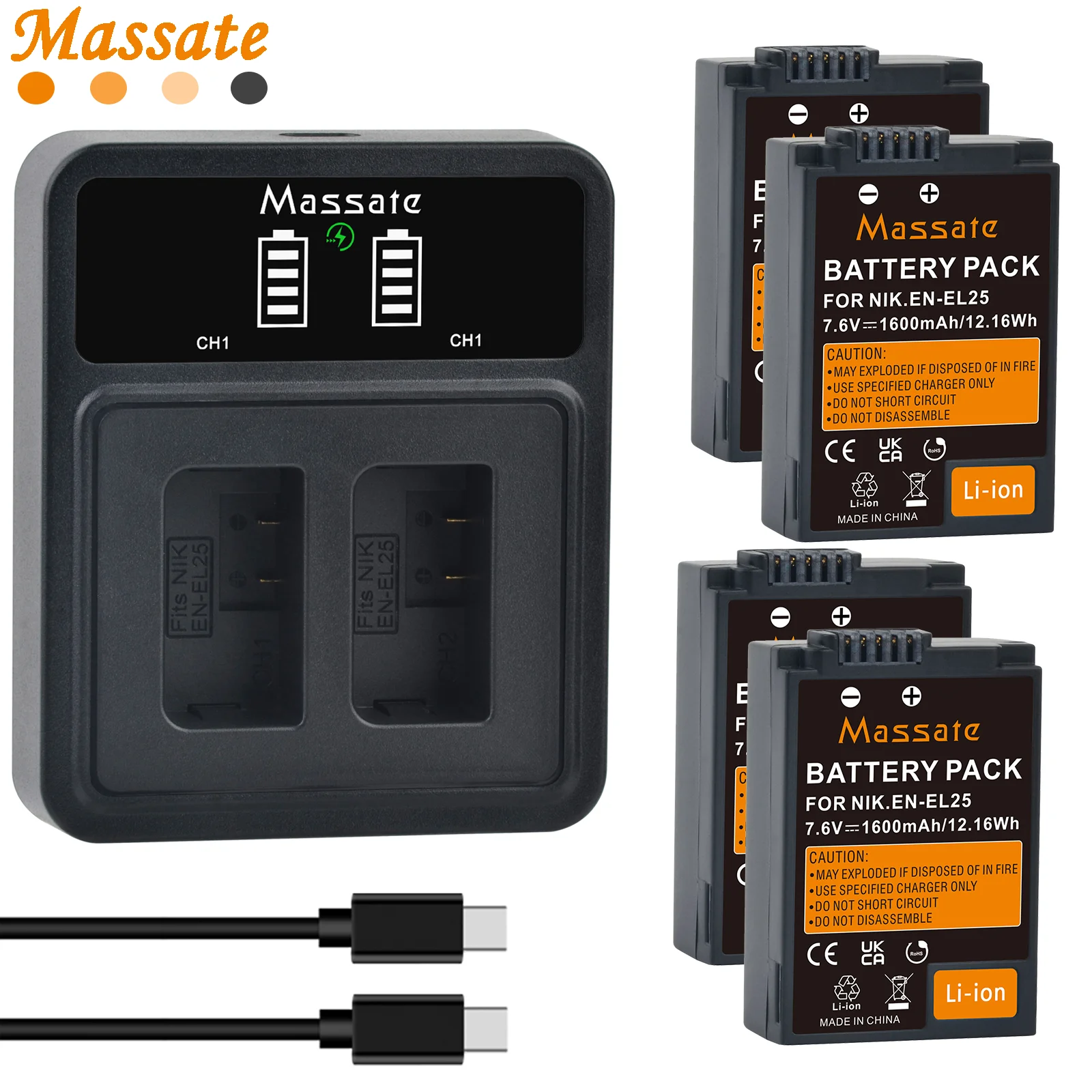 Massate EN-EL25 EN EL25 ENEL25 Rechargeable Li-ion baterry +USB Dual Charger for Nikon Z50 Z30 Z50 II ZFC Z 30 Z FC Cameras