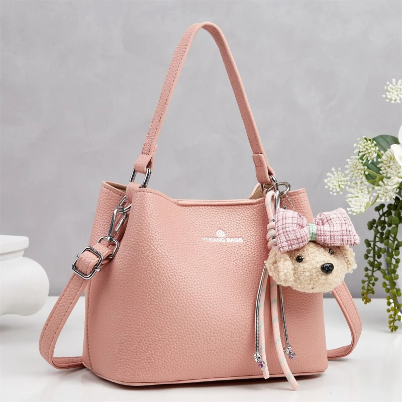 Pink Purple Black Gray Blue White Khaki Yellow Litchi PU Leather Tote Bag Casual Large Capacity Shoulder Crossbody Purse Handbag