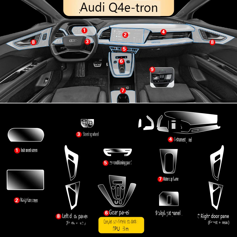 Tpu Transparent Film for 2022 2023 Audi Q4 E-tron Car Interior Sticker Console Dashboard Screen Protection Film Car Accessories