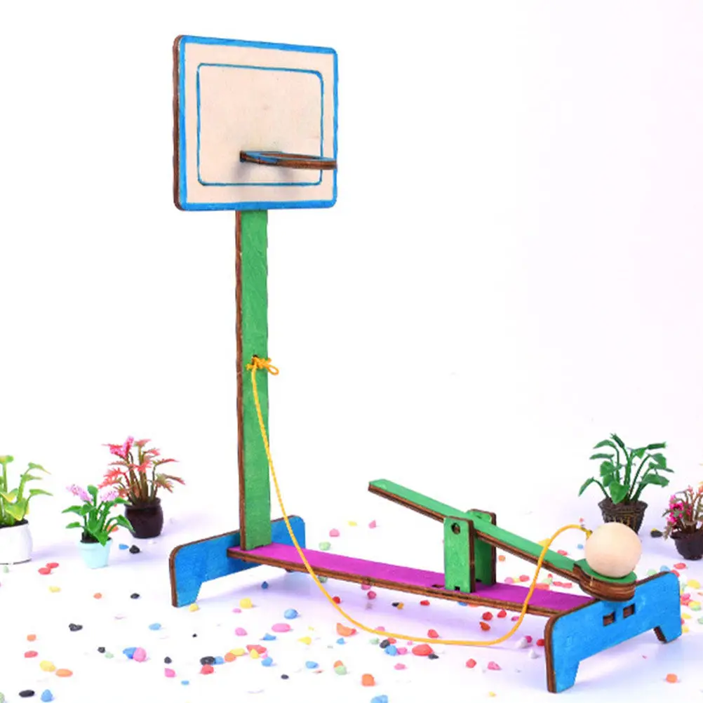 2Pcs Wood Scientific Shooting Machine DIY Educational Kit Kids Science Experiment Basketball Machine Develop Observation