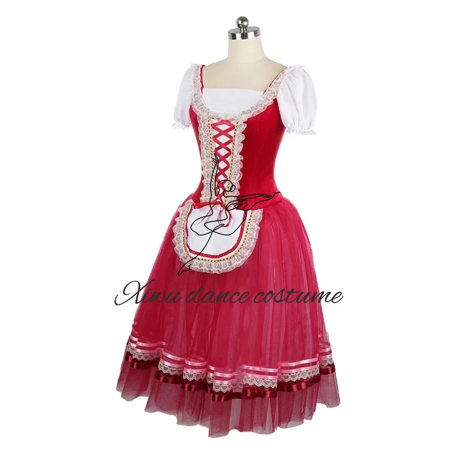 Robe Giselle en velours paon pour filles, Tutu de Ballet romantique rouge long, costume de scène de ballet professionnel, compétition pour femmes