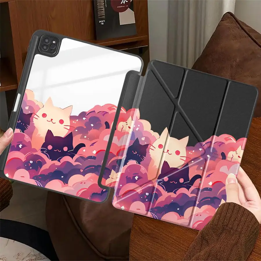 Cartoon Cloud Cat Holder Cover Tablet Case For iPad Air 4 5 M3 M2 1 2 M4 11inch Pro 2025 11th 10th 9th 8th 7th 12.9inch Mini