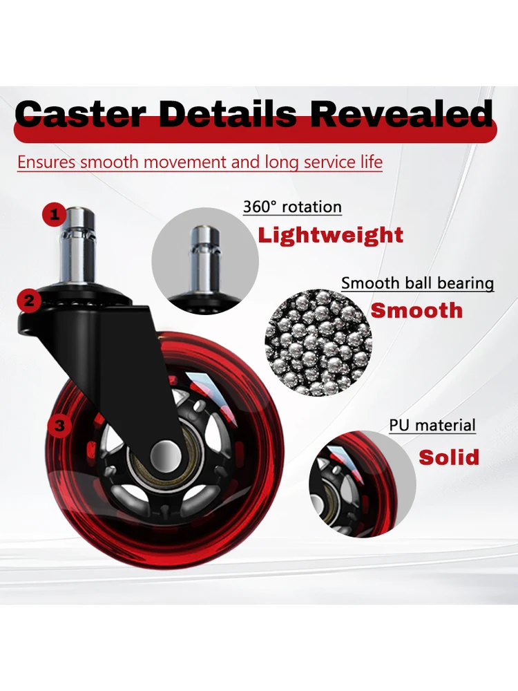5 Pcs 3" Clear PU Office Chair Casters- Swivel Silent Wheels with Stem for Smooth Rolling