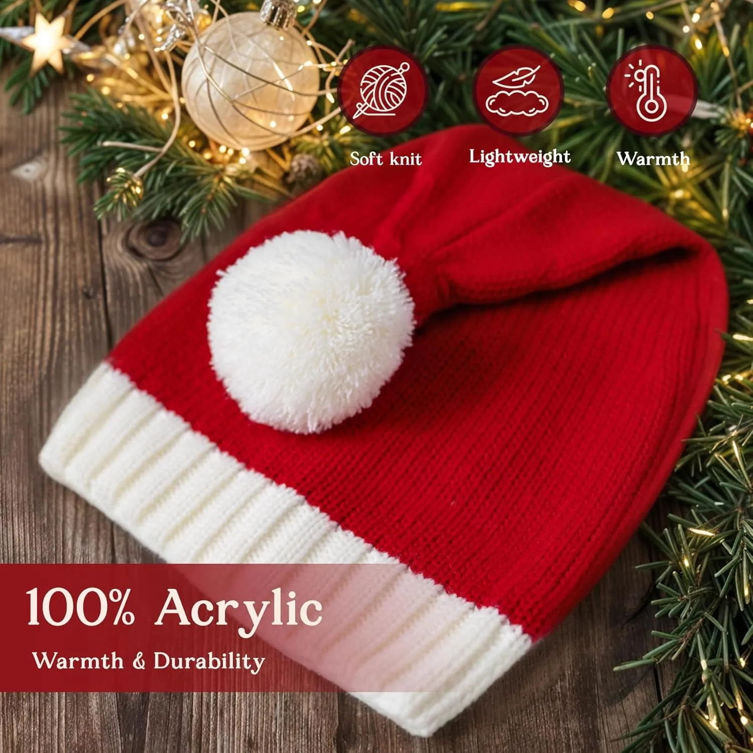 Weihnachtsaccessoires Weihnachtsmütze mit Pompons, rote gestrickte Weihnachtsmütze für Damen, Herren, Kinderparty-Verkleidung, Familien-Weihnachten