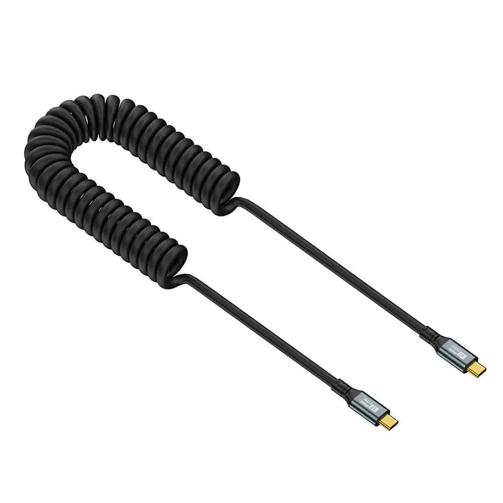 Type-C to C Spring Coiled Cable Support 20Gbps Data Transfer 8K@60Hz Display USB C 100W Fast Charging Cord for Car Mobile Phone