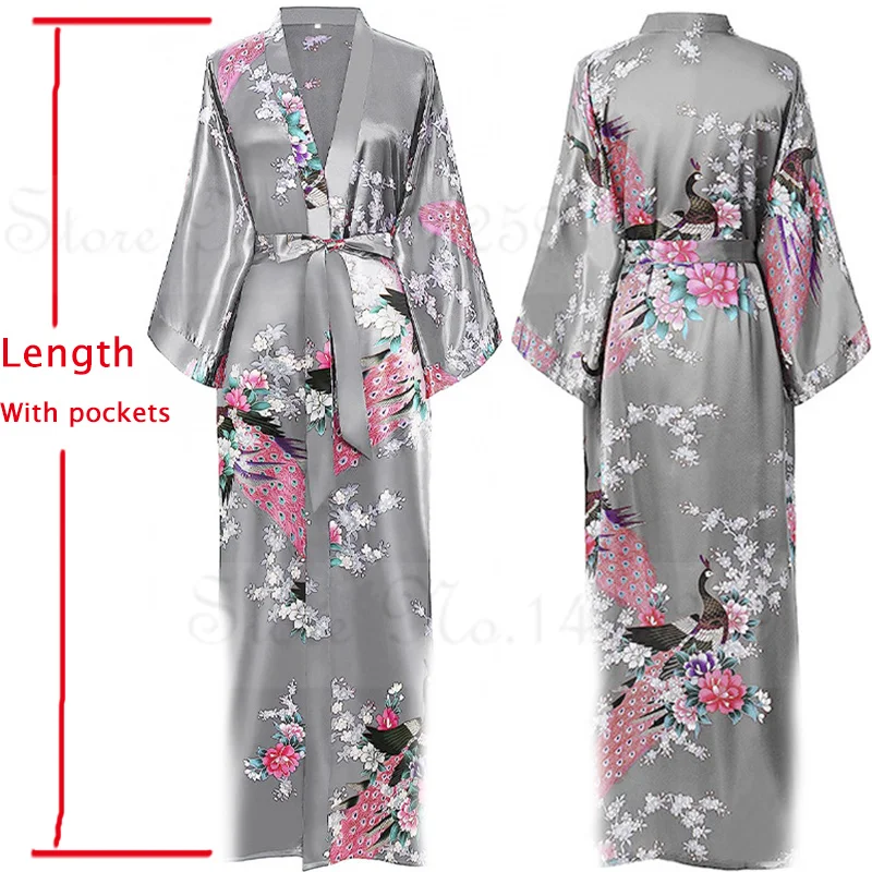 

Women Long Robe Kimono Bathrobe Gown with Pockets Sexy Wedding Bride Bridesmaid Dressing Gown Oversize Satin Homewear Loungewear