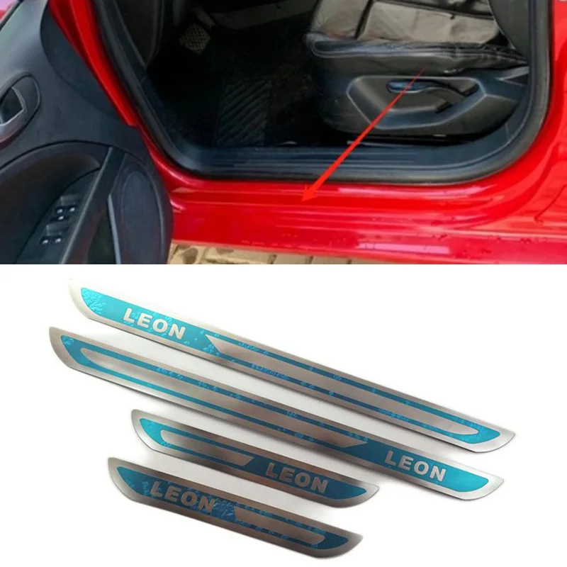 4PCS/Lot Stainless Steel For SEAT LEON Ultra-thin Auto Car Door Sill Scuff Plate Pedal Cover
