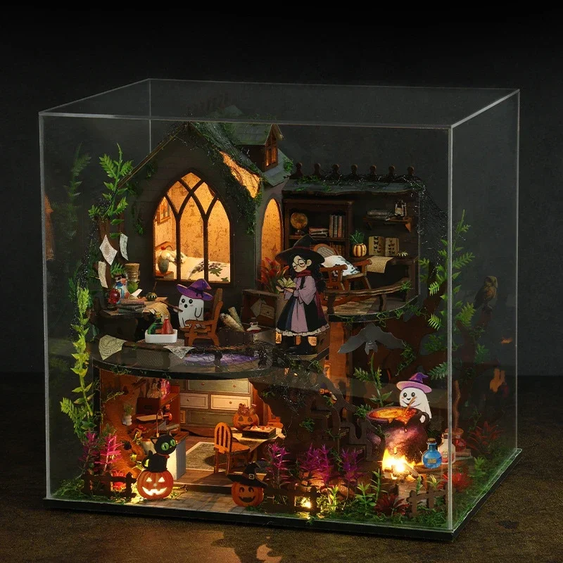 

NEW Retro DIY Wooden Magic Cottage Casa Doll House Miniature Kits With Furniture LED Lights Home Decoration Adult Handmade Gifts