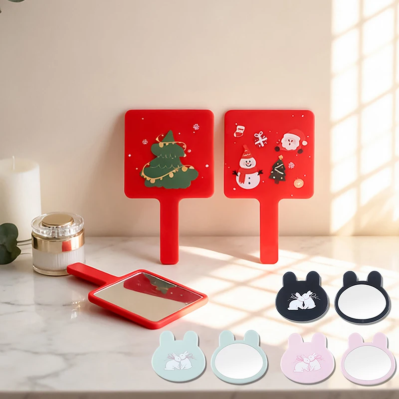 Cute Glass Cartoon Christmas Santa Claus Little Rabbit Mirror Easy To Carry Pocket Makeup Mirror Portable Mini Makeup Mirror