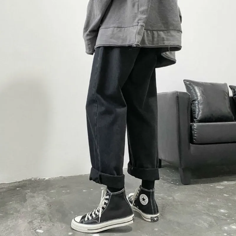 2021 Autumn Men Jeans Male Trousers Breathable Loose All-match Korean Trendy Streetwear Students Casual Denim Pants Wide Leg