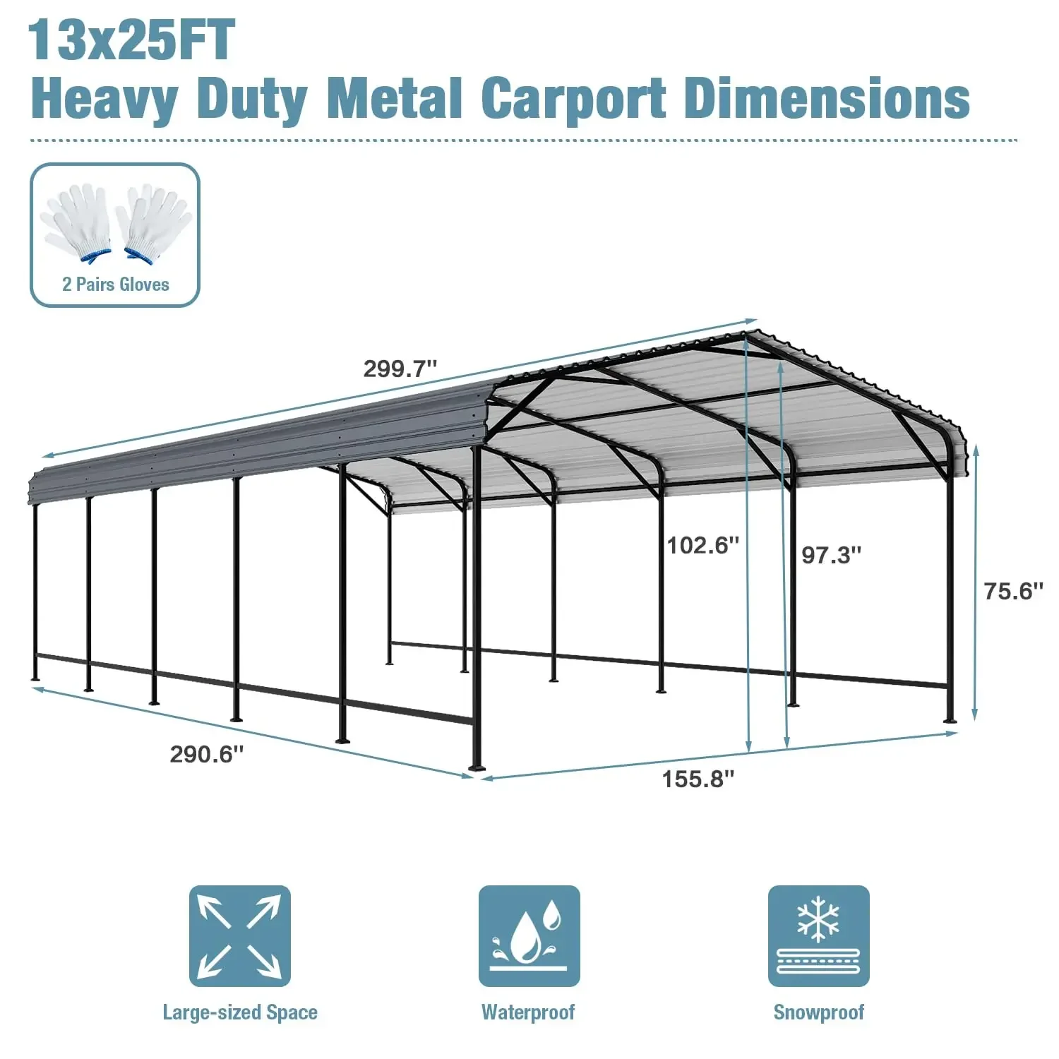13' x 25' Metal Carport, Outdoor Steel Carport Canopy with Galvanized Steel Frame and Roof, Heavy Duty Garage, Customized