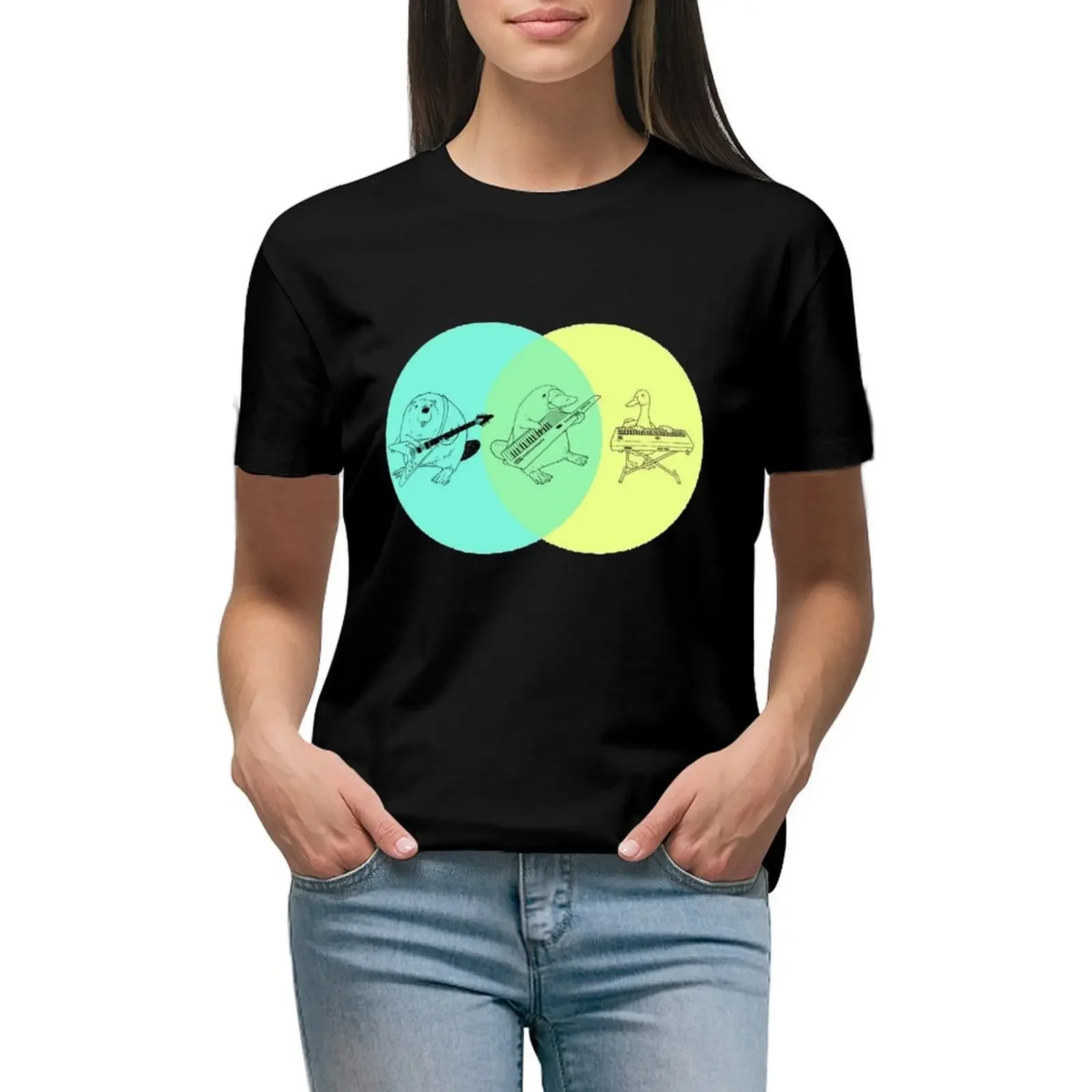 

Keytar Platypus Venn Diagram T-Shirt hippie clothes animal print shirt for girls Women's summer blouses 2024