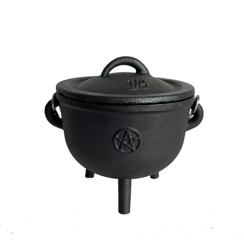 Pentagram Pentacle Cast Iron Cauldron Set Magic Pot Crucible Wax Table Witch Pot Burning Pot Retro Decoration Ceremony Prop Pot