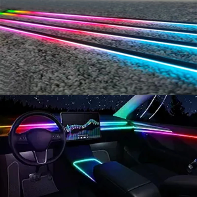 18 In 1 Symphony Streamer Car Ambient Lights Interior LED Acrylic Strip Light RGB 64 Color Decoration Atmosphere Lamp APP Remote