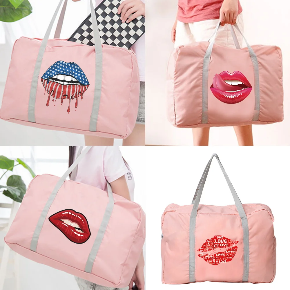 Mouth Series Printed Travel Bag Water Proof Luggage Large Capacity Shoulder Pack Nylon Trend Handbags Casual Foldable Tote Packs