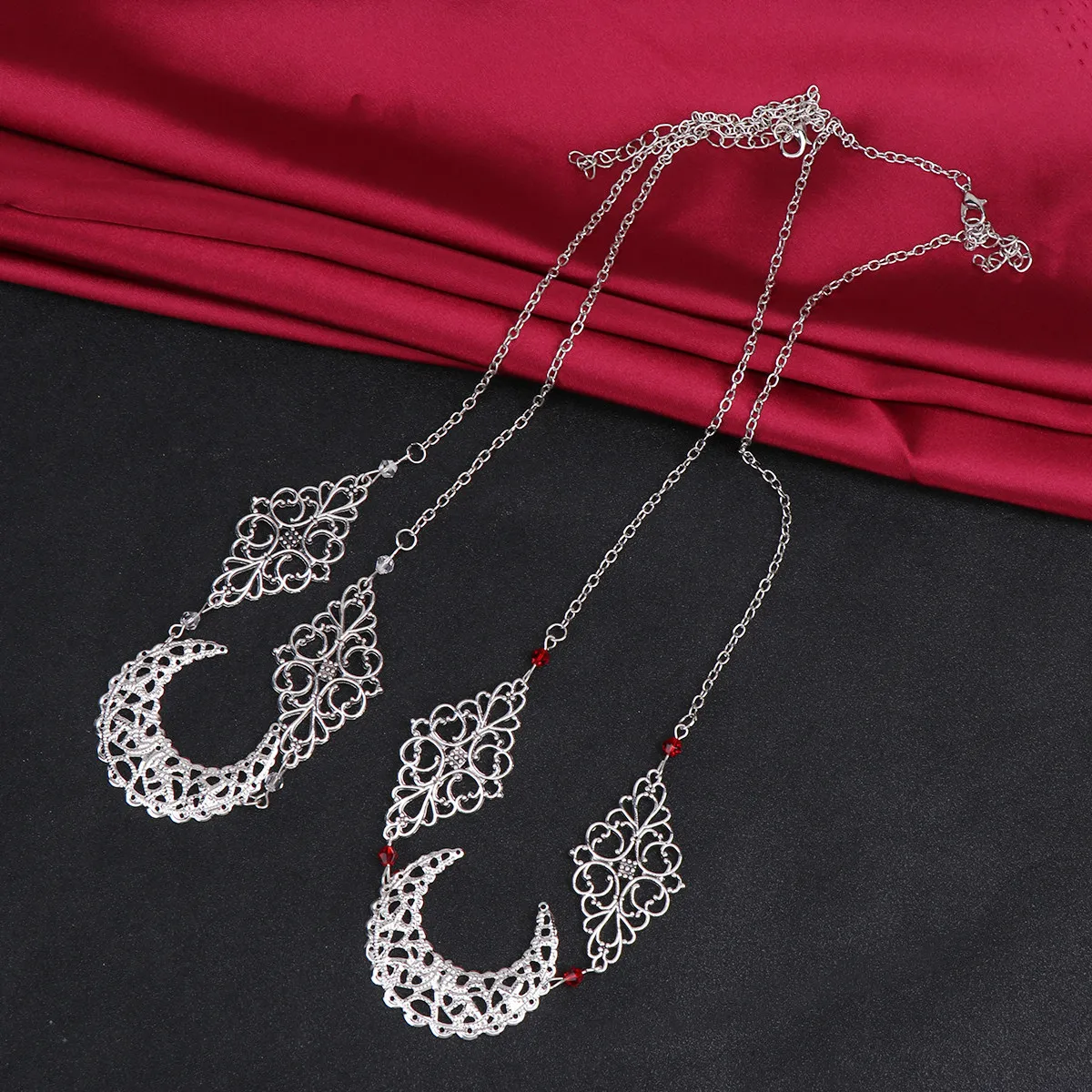2Pcs Crystal Stone Forehead Chain Vintage Hollow Rhombus Pattern Elegant Head Chain Hair Accessories for Wedding Party Gift