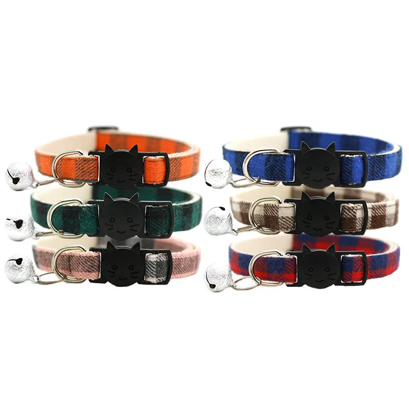 High Quality Pet Cat Collar Safety Buckle Buckle Plaid with Bell Adjustable Suitable Kitten Puppy Supplies 19cm-32cm, 1 Piece