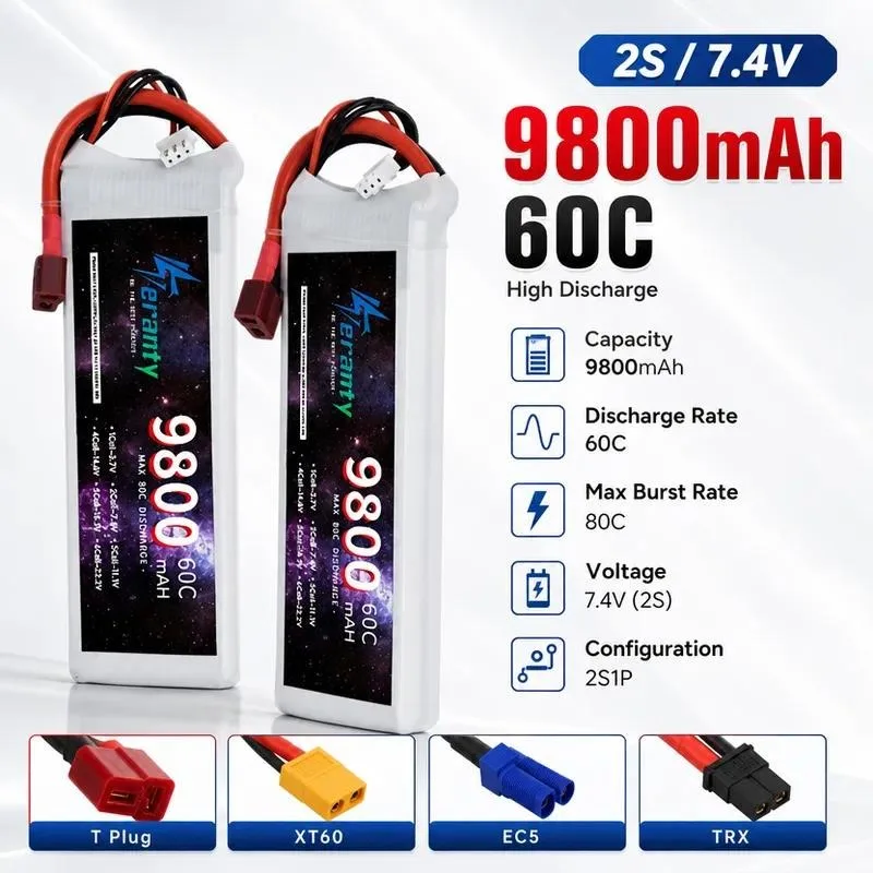 for Remote Control Model Aircraft 2S 7.4V 60C 9800mAh Large Capacity Sweeper Drone Rechargeable Lithium Battery