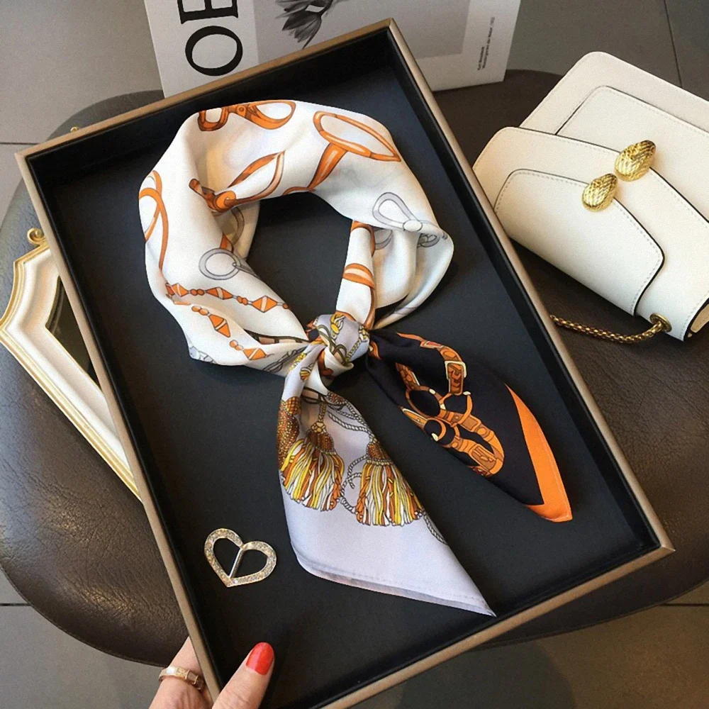 New Fresh Style Luxury Hair Scarf Long Fashion Women Headband Brand Silk Bag Ribbon Design Wrist Towel Foulard Neckerchief 1