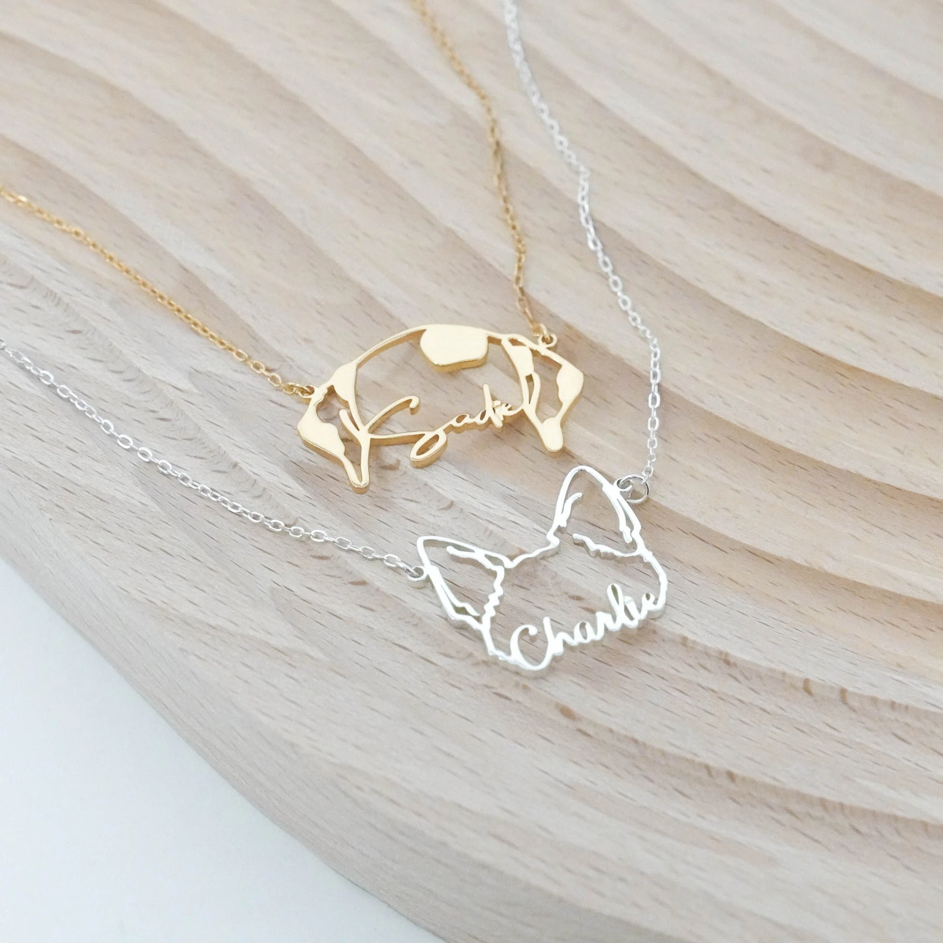 

Personalized Stainless Steel Necklace w/ Custom Engraved Pet Ear Shapes & Names