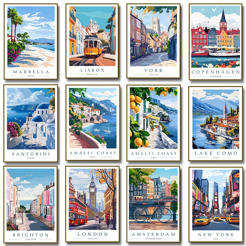 Lissabon London Amsterdam Toskana Amalfi-Küste Reiseplakat Leinwanddruck Wandkunst Bild für Wohnzimmer Heimdekoration
