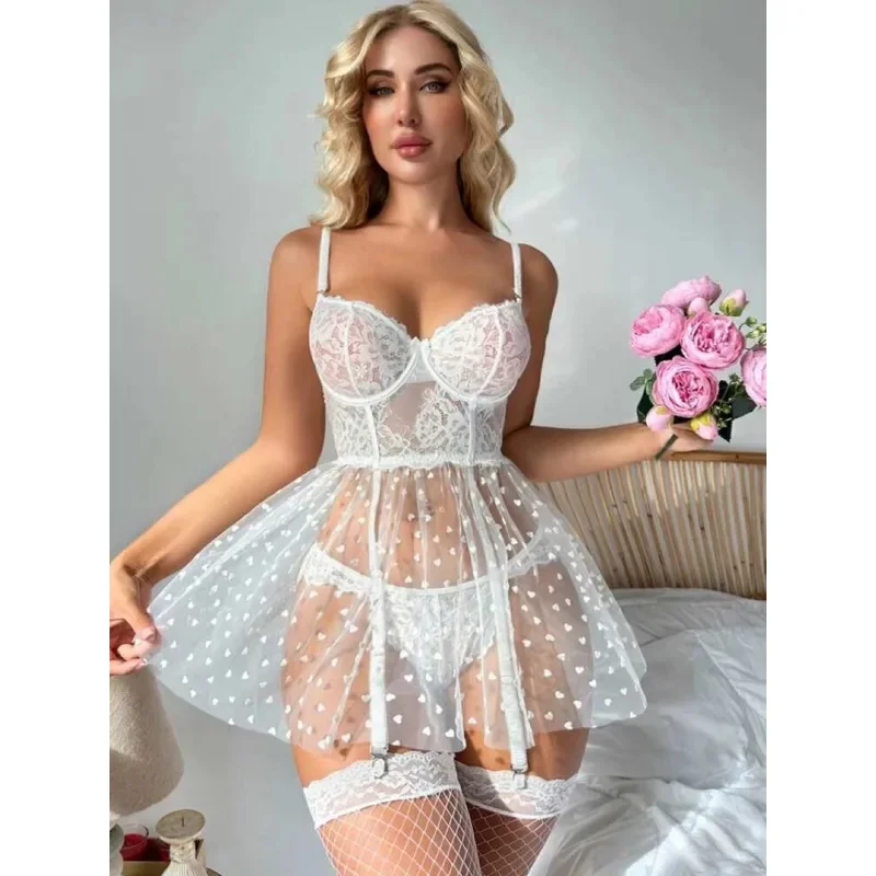 SN55Porn مثير شبكة الدانتيل ملابس داخلية شفافة فستان المرأة المثيرة الملابس الداخلية تيدي بيبي دول الصدرية سيور الرباط مجموعات $5Q @ 1