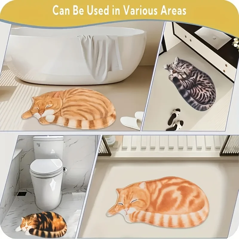 VIKAMA Cartoon Cat Print Carpet, Non-Slip & Dirt-Proof, Floor Mat In Living Room, Bedroom, Bathroom And Entrance Home Decor