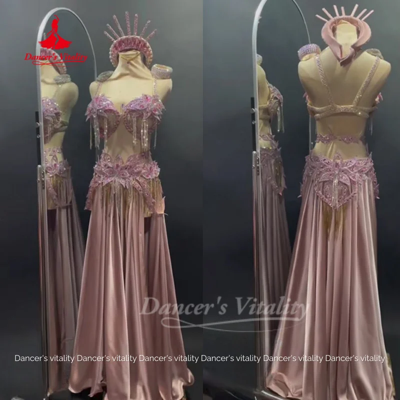 

BellyDance Set Adult and Child Customized AB Stones Bra+Sexy Long Skirt 2pcs Dancer Competition Clothing Dance's Vitality