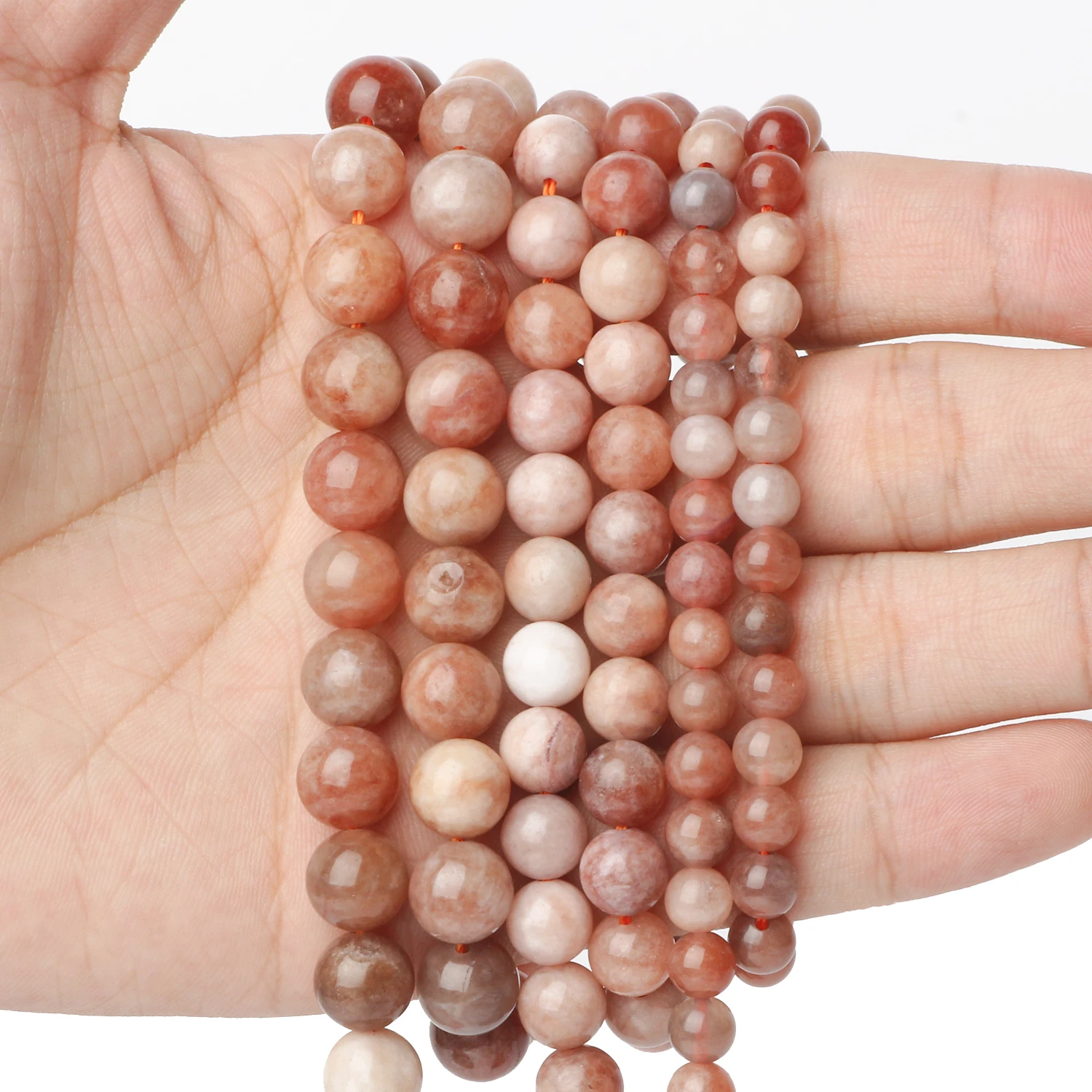 Sunstone Beads Round Loose Spacer Beads Natural Stone 15\'\'Strand 6/8/10mm Angelite Stone For Jewelry Making DIY Bracelets