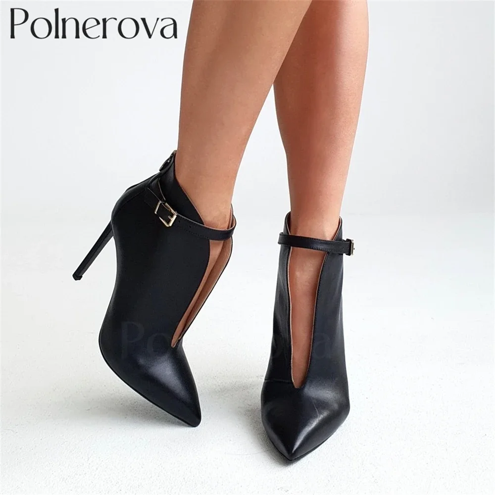 

Sexy Pointed Toe Buckle Bootis Black Matte Leather Fashion Ankle Boots Designer Style Handmade Boots for Women Custom Large Size