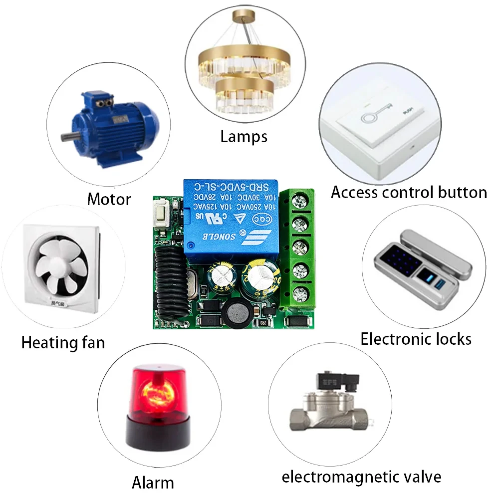 Commutateur sans fil à télécommande RF pour serrure électromagnétique de porte, récepteur de citations RF, émetteur 2CH, 433MHz, DC 5V, 12V, 24V, 1CH