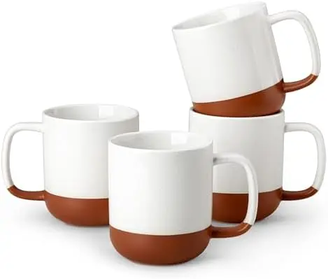 

Набор керамических кружек MALACASA, 4 шт., 470 мл, в стиле фермерского дома, для кофе, можно использовать в микроволновой печи и посудомоечной машине, цвет хаки-белый