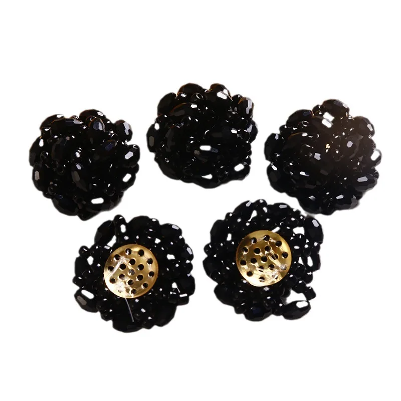 2pcs Retro dark personality pure black flowers DIY hand-woven beaded charms for jewelry making earrings supplies