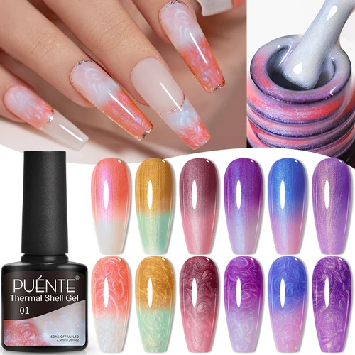 Imagen 2 del producto Esmalte de uñas en Gel con purpurina, concha que cambia de Color con temperatura, 7,5 ML, rojo, azul, morado, Gel térmico para uñas, barniz UV para uñas