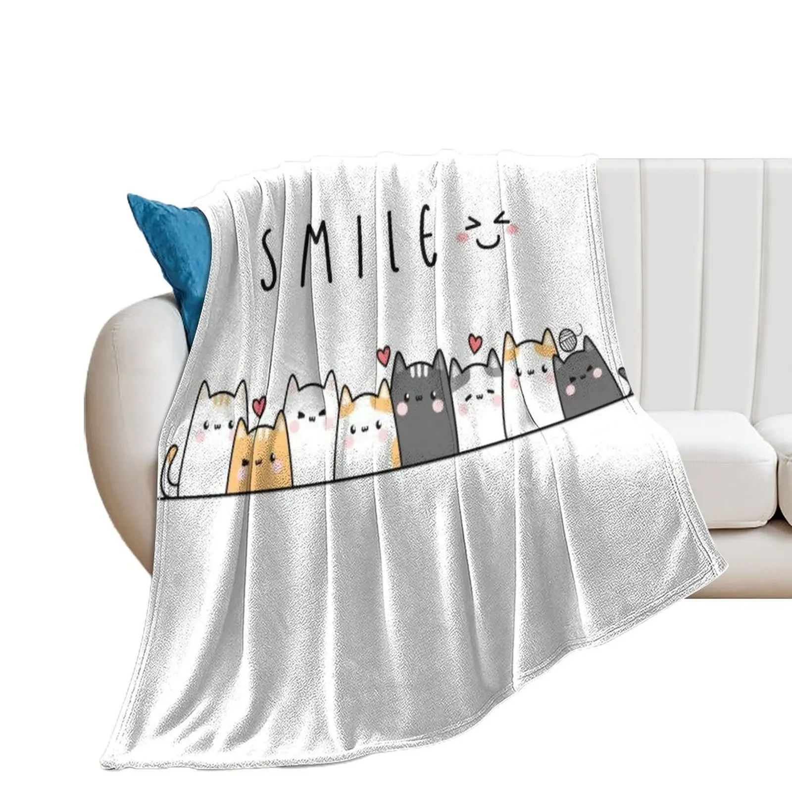 

Cute cats smile Throw Blanket Sofa Quilt Tourist Retros Travel Blankets