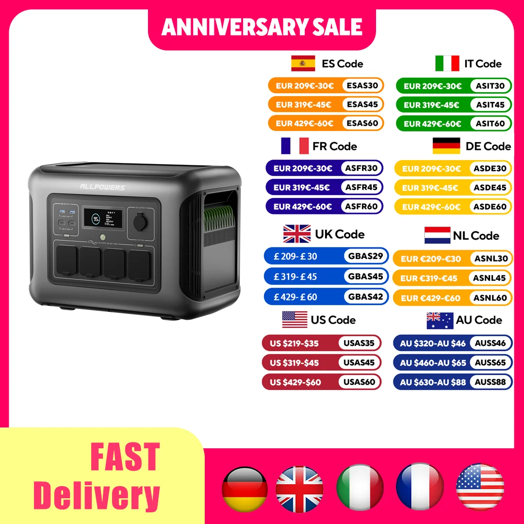 ALLPOWERS R1500 LITE centrale �lectrique Portable 1056Wh LiFePO4 batterie 1600W (3200W de cr�te) g�n�rateur solaire de sortie ca pour Camping RV