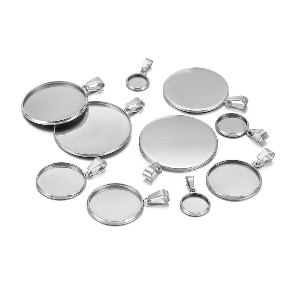 10pcs Fit 10 12 16 20 30mm Stainless Steel BlankCabochon Cameo Base Settings Tray Bezels Pendant Charms for DIY Jewelry Making