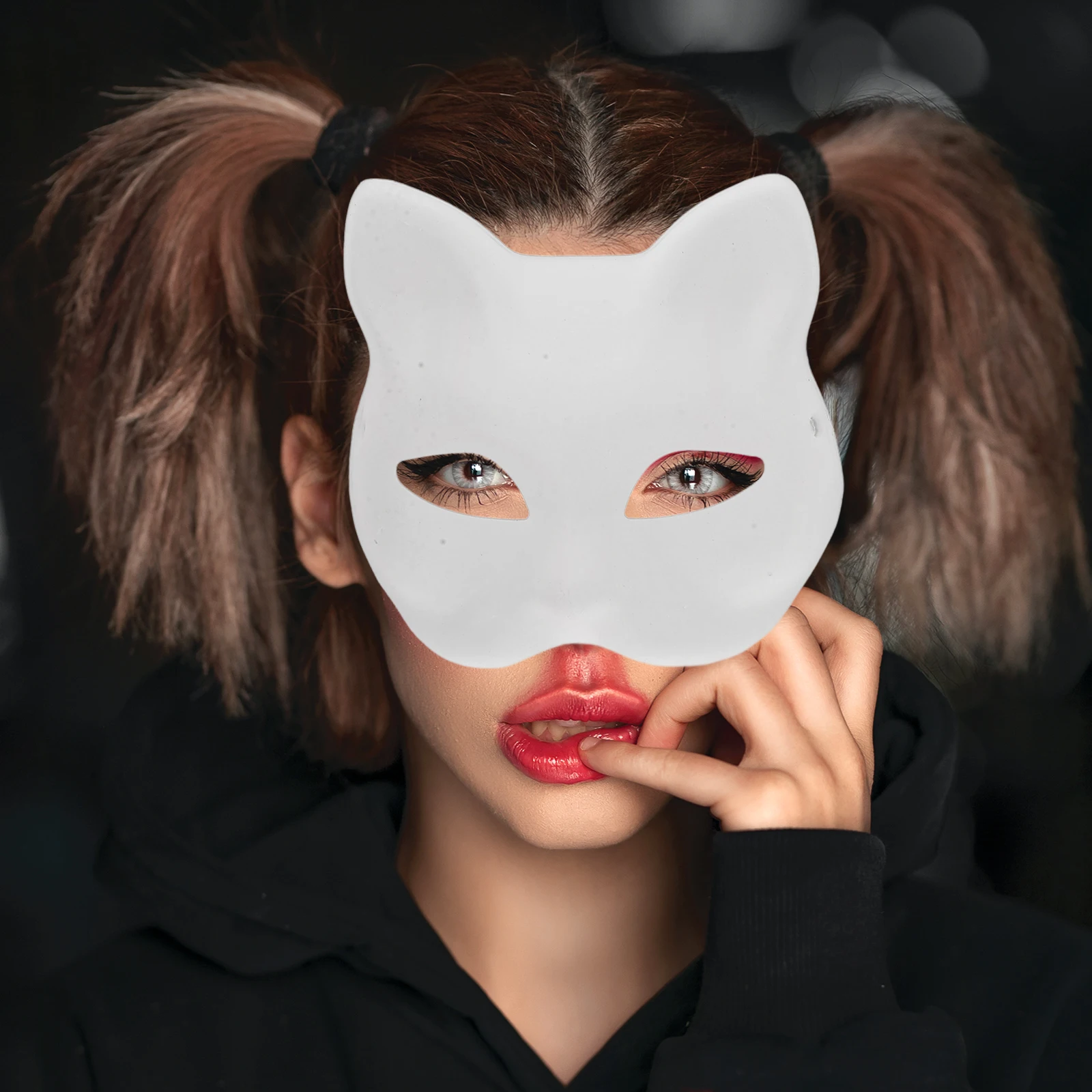 6 pezzi maschere vuote verniciabili gatto volpe animale polpa di carta festa fai da te Halloween cosplay travestimento vestire bianco non verniciato