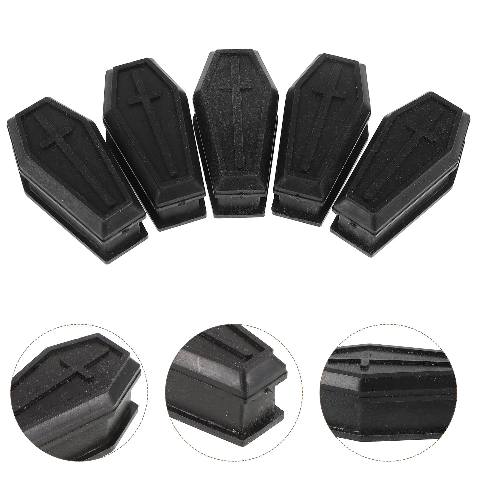 

8 Pcs Halloween Decor Coffin Model Plastic Boxes Haunted House Prop Decorations Black Lidded Small Miniature Office