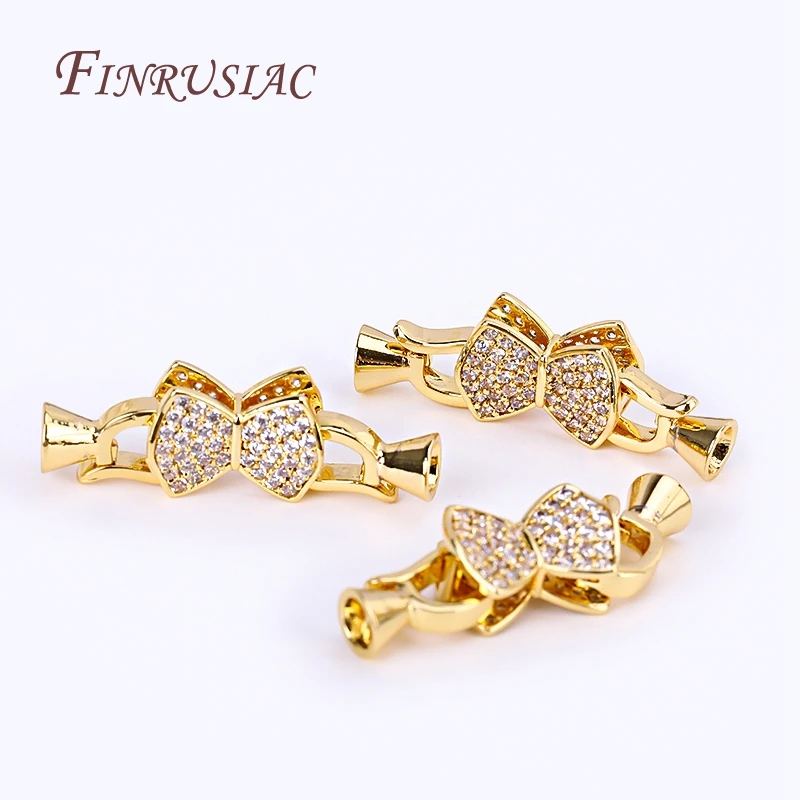 18K Gold Plated Bowknot Clasp For Bracelet Necklace Component,Inlaid Zircon Fastener Clasp DIY Beading Jewelry Making Crafts