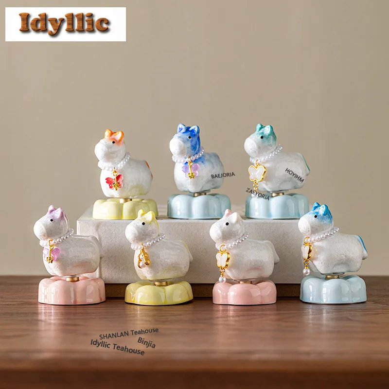 Crystal Glaze Horse Tea Pet Traditional Flowerpot Landscaping Tea Figurine Play Toys Tea Statue Ornaments Accessories Craft Gift