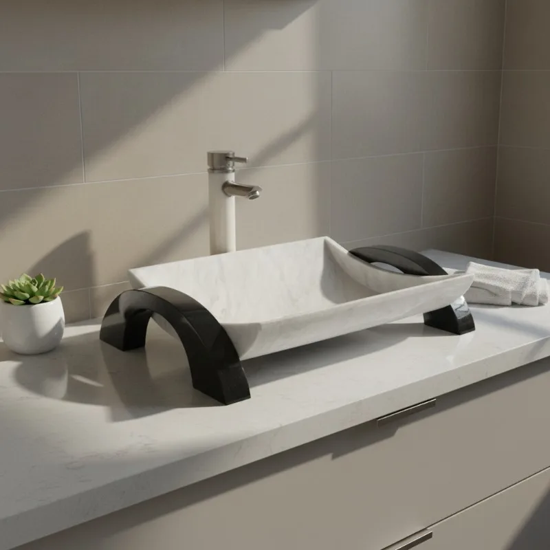 

Decorative art natural white and black marble two-color sink wash basin garden
