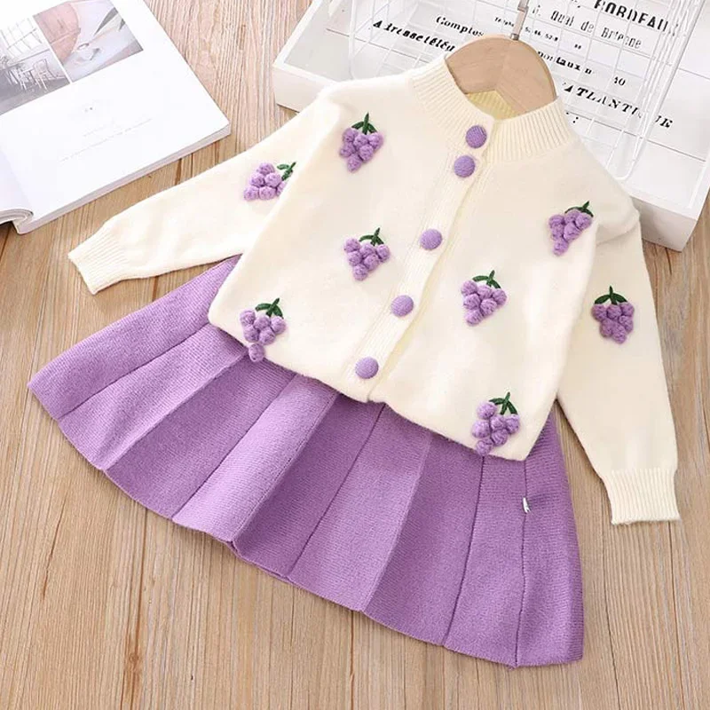 Baby Girls Bow Cute Clothing Suits New New Fashion Winter Knitted Sweaters And Skirt Outfits Princess Children Clothing 2-6Y