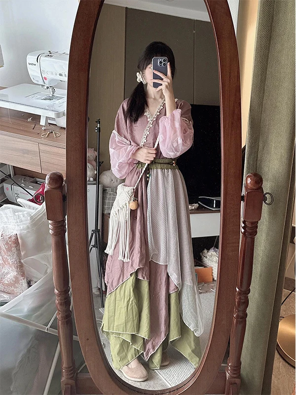 

Modified Traditional Hanfu Women's Gown Elastic Skirt Top Half Body Spring Autumn Daily Style 2025 New Arrival