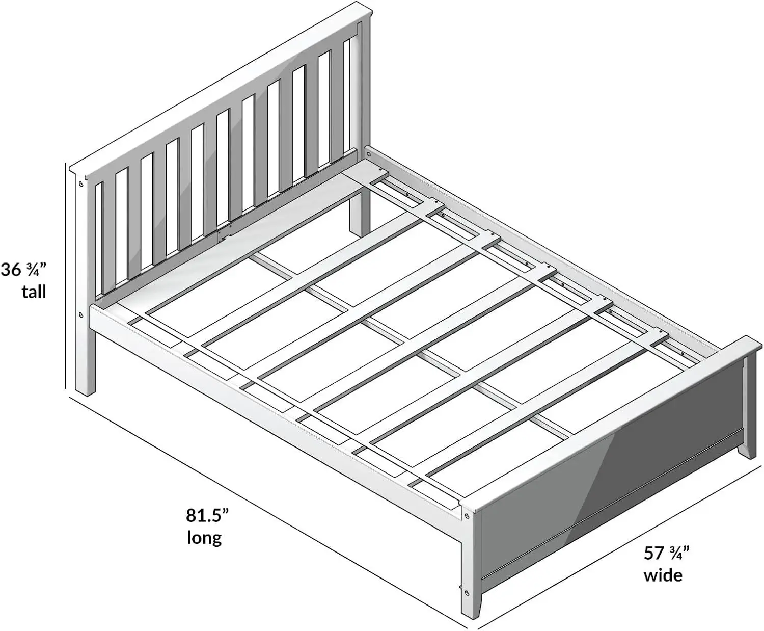 Full Size Bed Frame With Slatted Headboard, Solid Wood Platform Bed For Kids, No Box Spring Needed, Easy Assembly, White