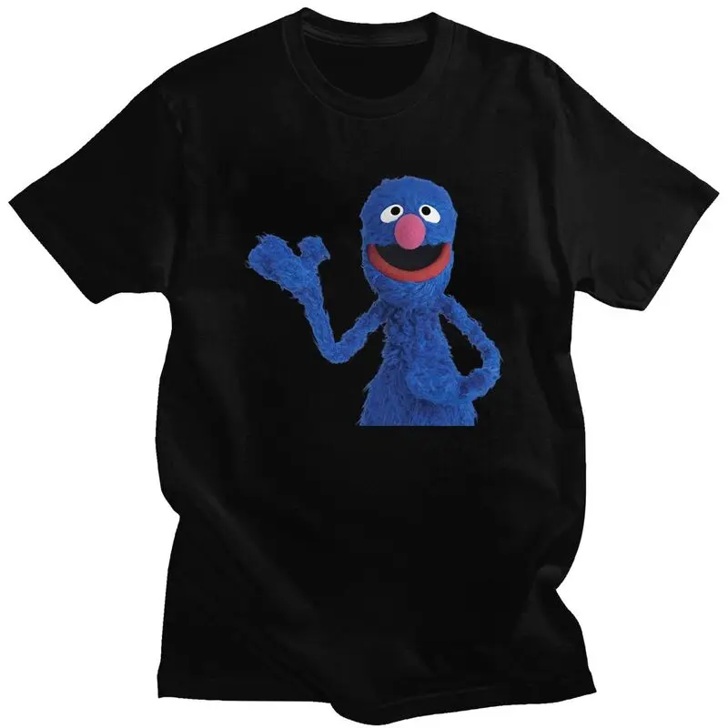 Custom Sesame Street Grover Monster Tshirt for Men Short Sleeves Leisure T Shirt Cool T-shirts Loose Fit 100% Cotton Tees Gift